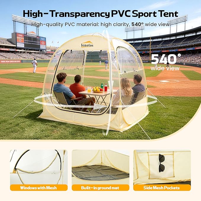 Pop Up Sports Tent Instant Clear Bubble Tent with Removable Top Cover Outdoor All Weather Shelter for Watching Sports Cheering Fishing and Camping