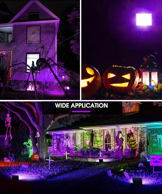 L LOHAS LED Purple Christmas Halloween Flood Light Outdoor 𝑨𝒖𝒕𝒐 𝑶𝑵/𝑶𝑭𝑭 50W Plug in Flood Light IP66 Waterproof 2300lm Outdoor Lights for Yard Garage Party UL Listed