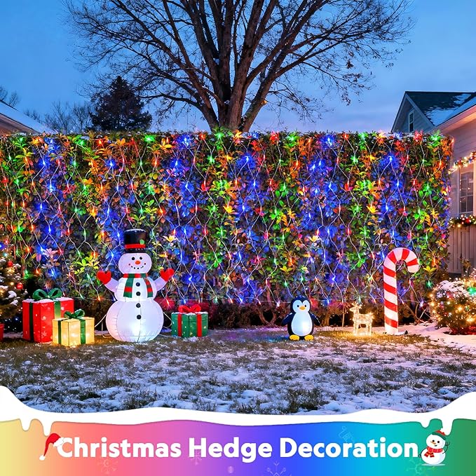 JMEXSUSS 200 LED Christmas Net Lights Plug in 8 Modes 9.8ft x 6.6ft Net Lights Outdoor Mesh Light Waterproof Bush Light for Outside Garden Lawn Yard (Multicolor) (Pack of 6)