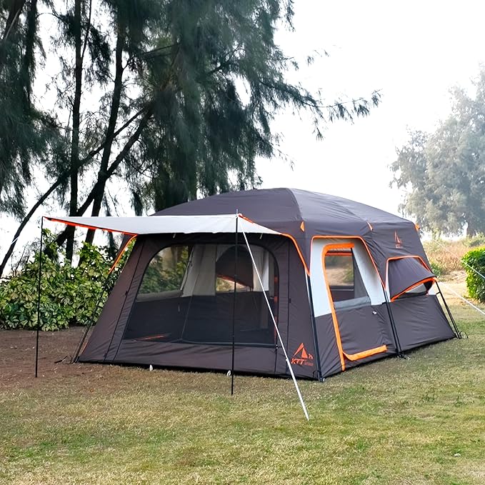 KTT Extra Large Tent 10-12-14 Person(A)Family Cabin Tents2 Rooms3 Doors and 3 Windows with MeshStraight WallWaterproofDouble LayerBig Tent for OutdoorPicnicCampingFamily Gathering