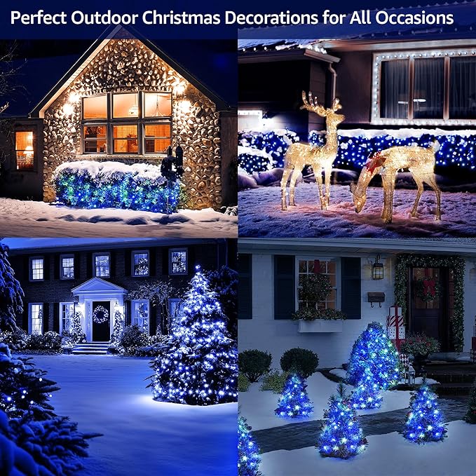 Led Christmas Net Lights White and Blue Outdoor Christmas Lights 160LED 5ftx7ft Connectable Outdoor Indoor Fairy Mesh Net Light for Party Yard Patio Trees Shrubs Bushes Decorations
