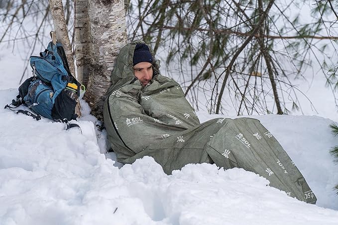 SOL Escape Bivvy with Hood - Emergency Preparedness Blanket - Reflects Up to 70% Body Heat - Outdoor Survival Bivvy - Water Resistant - Durable &amp Breathable - Winter Camping Supplies - Green