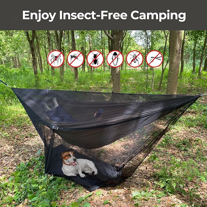 onewind Hammock Mosquito Net Camping Hammock Bug Net with Zipper No See Um Mesh Lightweight Camping Bugnet with Floor for 11ft 12ft Hammock for Hiking Backpacking with Furry Friends