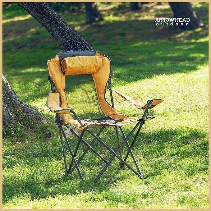 Arrowhead Outdoor Portable Folding Hybrid 2-in1 Camping Chair Adjustable Recline Vent Padding Cup Holder &amp Storage Pouch Heavy-Duty Oversize Supports 300lbs Includes Bag USA-Based Support