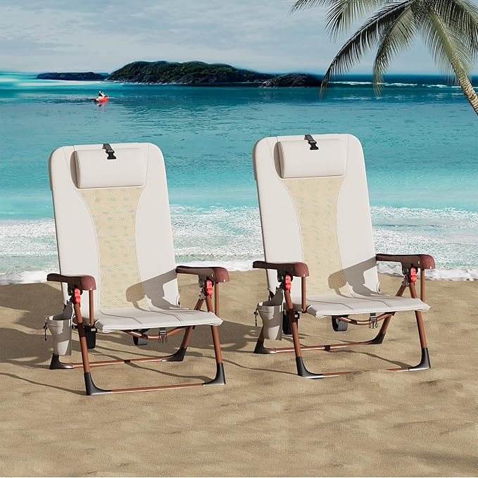 Portable Backpack Beach Chair for Adults-Folding Camping Chair with Storage Pouch &amp Cup Holder Adjustable Lounge Chairs for Outdoor Travel Picnic Park and Fishing