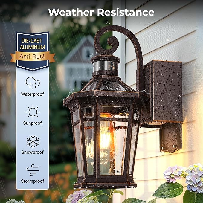 Motion Sensor Porch Light with GFCI Outlet Oil Rubbed Bronze Outdoor Light Fixture with Outlet Anti-Rust Exterior Wall Light Lantern Waterproof Outdoor Sconces Wall Lighting for Garage Home