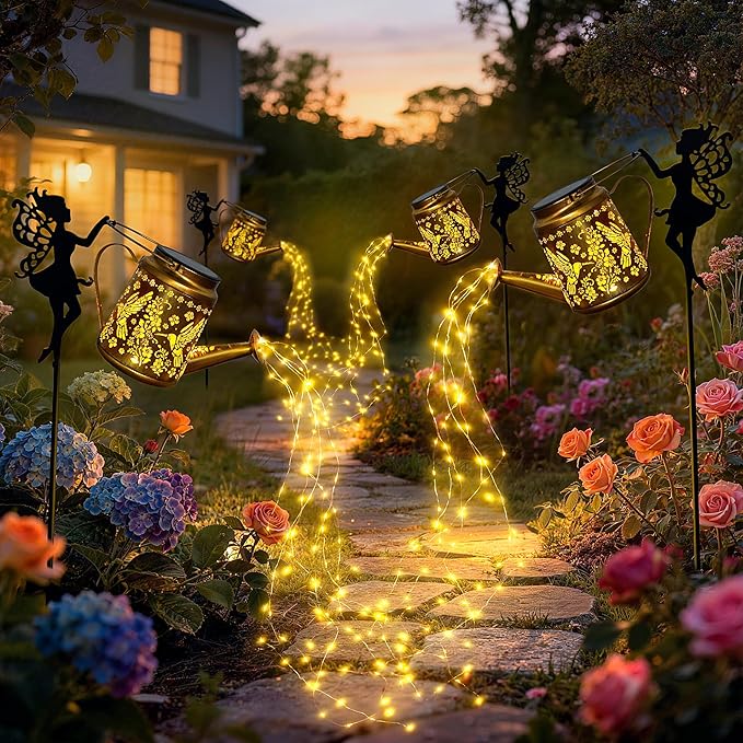 X-PREK Solar Lights Outdoor Waterproof Fairy Solar Garden Lights Outdoor Decoration Hummingbird Solar Watering Can Light Gardening Gifts for Mom Grandma 4 Packs
