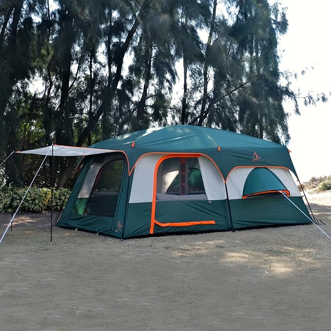 KTT Extra Large Tent 10-12-14 Person(B)Family Cabin Tents2 Rooms3 Doors and 3 Windows with MeshStraight WallWaterproofDouble LayerBig Tent for OutdoorPicnicCampingFamily Gathering