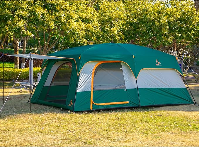 KTT Extra Large Tent 8-10-12 PersonFamily Cabin Tents2 Rooms3 Doors and 3 Windows with MeshStraight WallWaterproofDouble LayerBig Tents for OutdoorPicnicCampingFamily Gathering