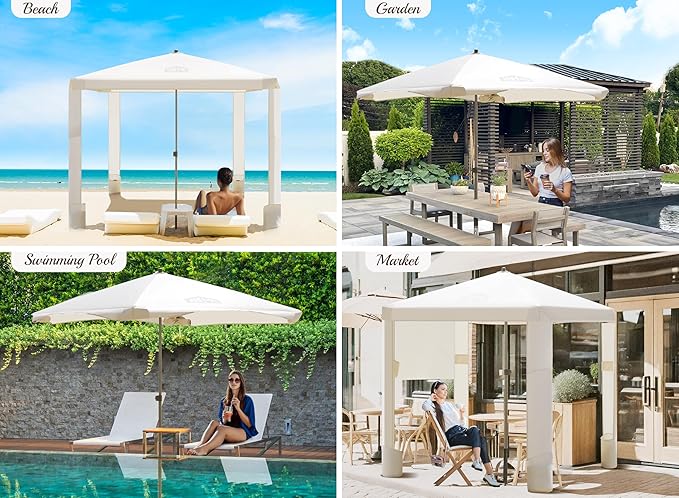 Beach Cabana 6.2'x6' Canopy Fast Set up and Take Down UPF 50+ UV Protection Rainproof Beach Umbrella Shelter with Half Side Wall for Outdoor Patio Backyards Alfresco Eateries Pools Cafes Picnic