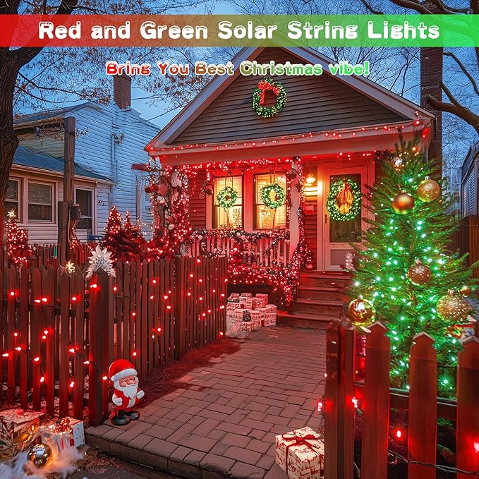 JMEXSUSS 2 Pack Solar String Lights Outdoor Waterproof Total 66 FT 200 LED Solar Christmas Lights Outdoor Twinkle Light for Christmas Tree Outside Garden Yard Xmas Decor Red to Green
