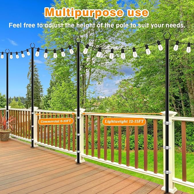 10Ft String Light Poles 6 PackLight Poles for Outside LightsOutdoor with Fence Brackets Hanging LightsMetal Stand Deck Patio Backyard