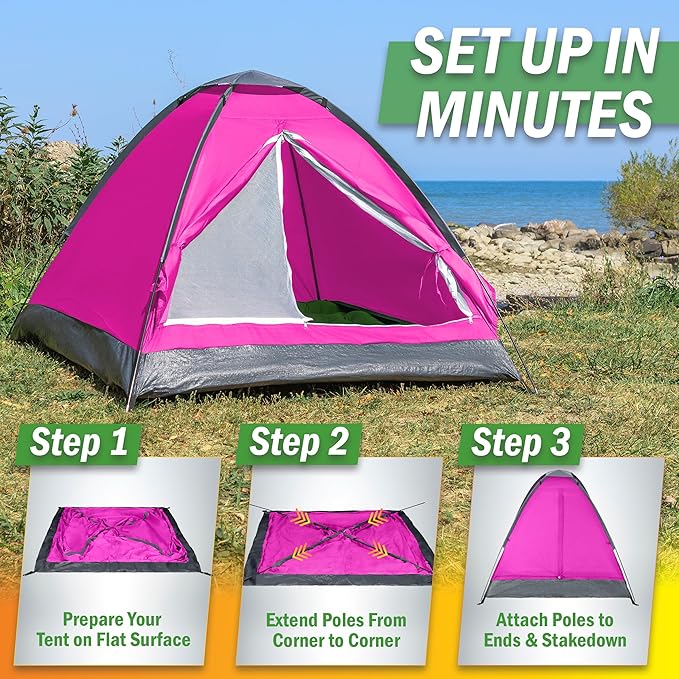 2 Person Camping Tent with Rain Fly and Carrying Bag - Lightweight Outdoor Tent for Backpacking Hiking or Beach Use by Wakeman Outdoors