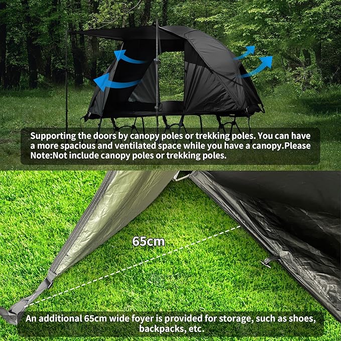TENPLAY 1-Person Cot Tent FlysheetMust be Used with Matching Inner Tent LightweightWaterproof Sun ProtectionNylon Easy SetupExpandable Rainfly for Camping Hiking Backpacking Picnics