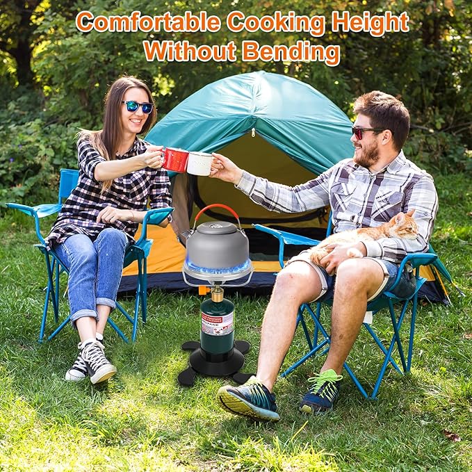 Camping Stove Propane Burner Portable Camp Stove with Foldable Gas Tank Base Adjustable Flame Backpacking Cooker for Camping Small Single Burner Propane Stoves Kit for Hiking Tent Outdoor Cooking