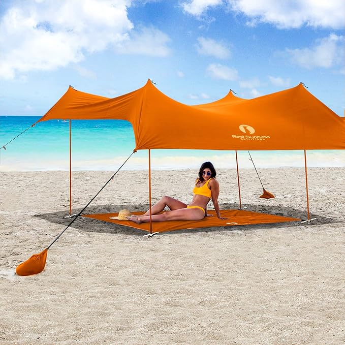 Red Suricata Sand Free Beach Mat – Large Sandproof Beach Blanket Sandless Waterproof – Fits and Matches Beach Canopy - Oversized Sand Proof Beach Mats for Outdoor Picnic Camping (Large Orange)