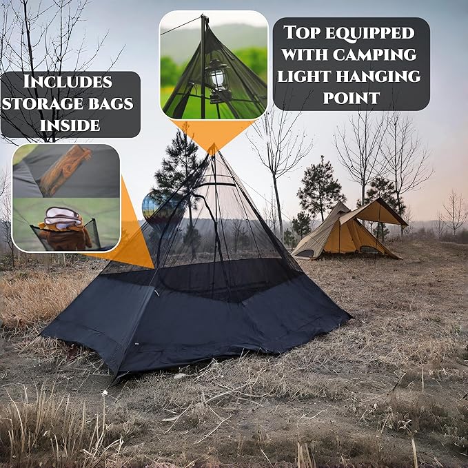 Tipi Hot Tent with Stove Jack + Mesh Inner Tent + Tent Floor Ground Sheet