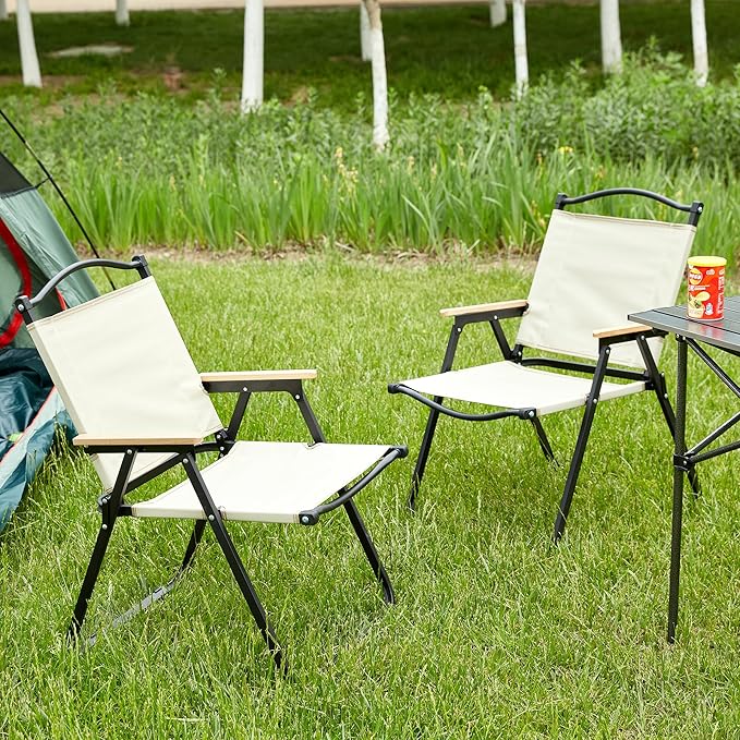 2 Pcs Folding Outdoor Chair for Indoor Outdoor Camping Picnics BeachBackyard BBQ Party Patio Beige