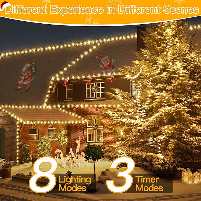 Ollny Christmas Lights 1000 LED 330 FT IP67 Waterproof Plug in Christmas Tree Lights with Remote 8 Modes 3 Timers Dimmable House Xmas Indoor Decorations String Light (Warm White) (Pack of 2)