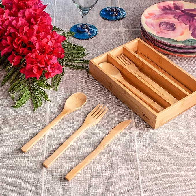 Totally Bamboo 12-Piece Reusable Bamboo Flatware Set with Portable Storage Case Dishwasher Safe