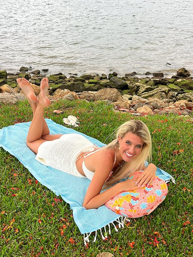 Ballast Beach Pillow – Comfy Durable &amp Compact Stays Put on Windy Beaches with Patented Sand Pouch Inflatable Pillow for Beaches Pools Camping Festivals and Travel (Retro Floral)
