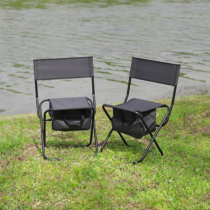 2-Piece Folding Outdoor Chair with Storage Bag Portable Chair for Indoor Outdoor Camping Picnics and FishingGrey