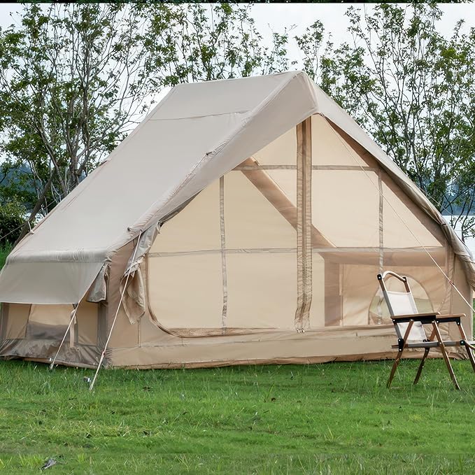 Mordern Outdoor Inflatable Tent with Pump for 4-6 Person - Easy Setup 4 Season Waterproof Large Space 12 Mesh Windows Blow up Tent for Camping
