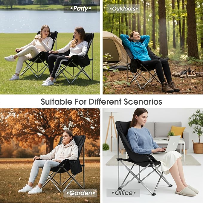SunSettler Heated Camping Chair Oversized Heated Outdoor Chairs for Adults with 3 Heat Levels Portable Folding Padded Chair for Camp Lawn Sports (Battery NOT Included) (Black Small)