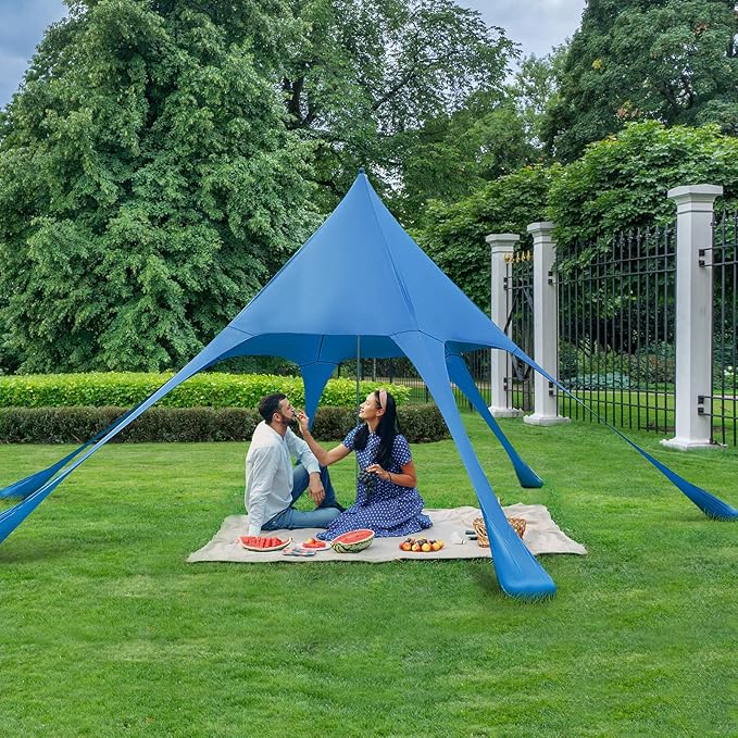 Goplus Beach Canopy 20 x 20 FT Beach Shade with UPF50+ Sun Protection Carrying Bag Sand Shovel Aluminum Pole 6 Ground Stake Portable Sun Shelter Outdoor Beach Tent for Backyard Camping Picnic