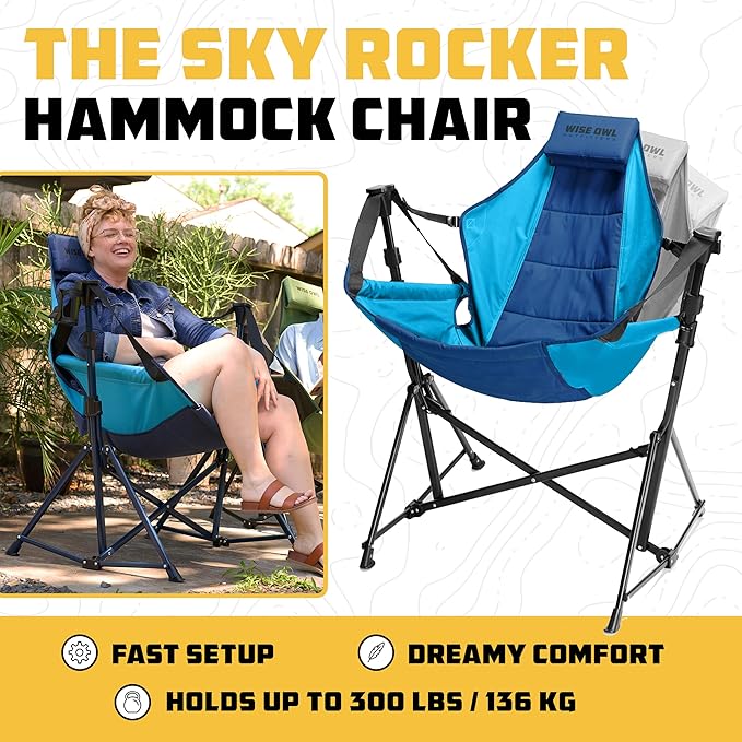 Wise Owl Outfitters Hammock Chair for Adults – Comfortable Portable Folding Rocking Camping Chair with Carry Bag – Great for Lawn Campsite &amp Outdoors