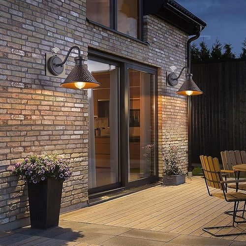 2 Pack Dusk to Dawn Outdoor Wall Light Fixtures Photocell Sensor Exterior Sconce Light with Cast Hammered Aluminum Shade Outside Wall Mount Lamp for House Patio Garage Entryway Doorway