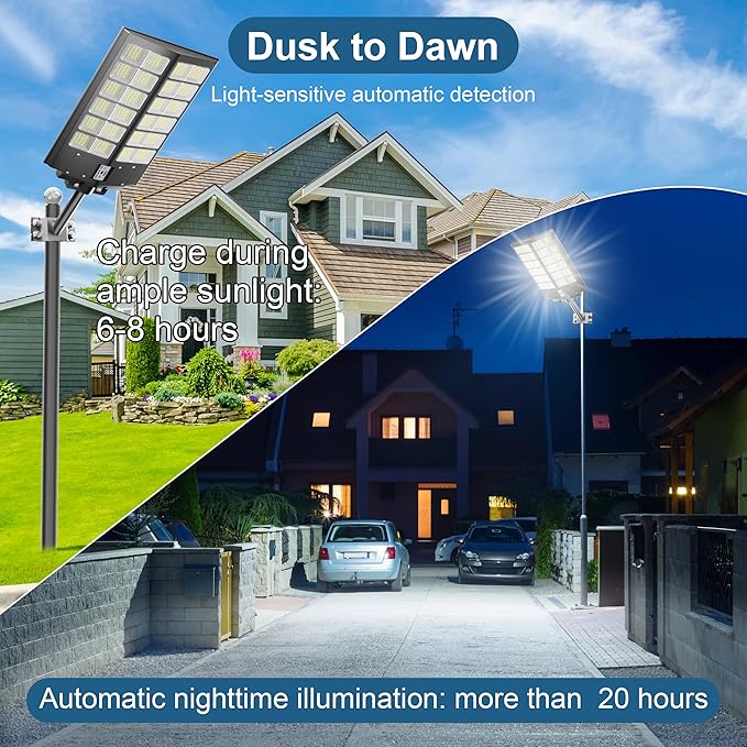 Ultra Bright Solar Street Light –9000W Solar Street Lights Outdoor with 300000LM IP66 Waterproof Dusk to Dawn with Remote Commercial &amp Industrial Floodlight for Parking Lots Warehouses Yard