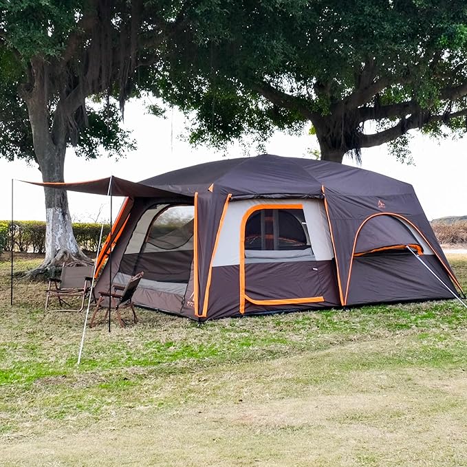 KTT Extra Large Tent 8-10-12 PersonFamily Cabin Tents2 Rooms3 Doors and 3 Windows with MeshStraight WallWaterproofDouble LayerBig Tents for OutdoorPicnicCampingFamily Gathering