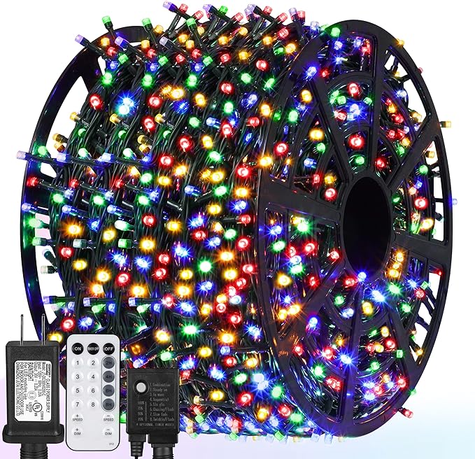 328 FT 1000 LED Christmas Lights Waterproof Christmas Lights Outdoor with 8 Modes&ampTimer Plug in Fairy Light for Xmas Garden Patio Tree Party Holiday Decoration（ Multicolor）