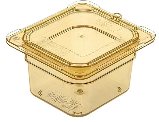Carlisle FoodService Products StorPlus High-Heat 1/6-Size Food Pan 4 Deep Food Storage Container with 1.7 Quart Capacity High Heat Plastic 1/6 Size Amber (Pack of 6)