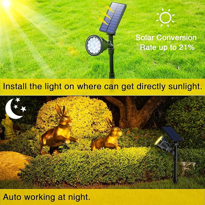 ROSHWEY Outdoor Solar Lights 600LM Solar Garden Lights Waterproof Solar Spot Lights for Yard Backyard Patio Pond Garage (Warm White 4Pack)