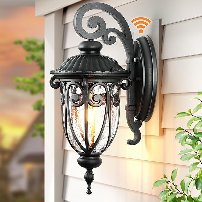 VIANIS Outdoor Lights for House Dusk to Dawn Black Porch Lights Waterproof Outdoor Light Fixture with Seed Glass Exterior Lighting Fixtures for House Doorway PorchGarage
