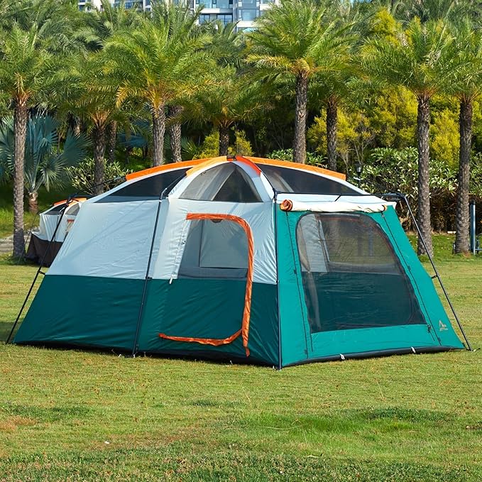 KTT Large Tent 8-10-12 PersonFamily Cabin Tents2 Rooms2 Doors and 4 Windows with MeshStraight WallWaterproofDouble LayerBig Tents for OutdoorPicnicCampingFamily Gathering