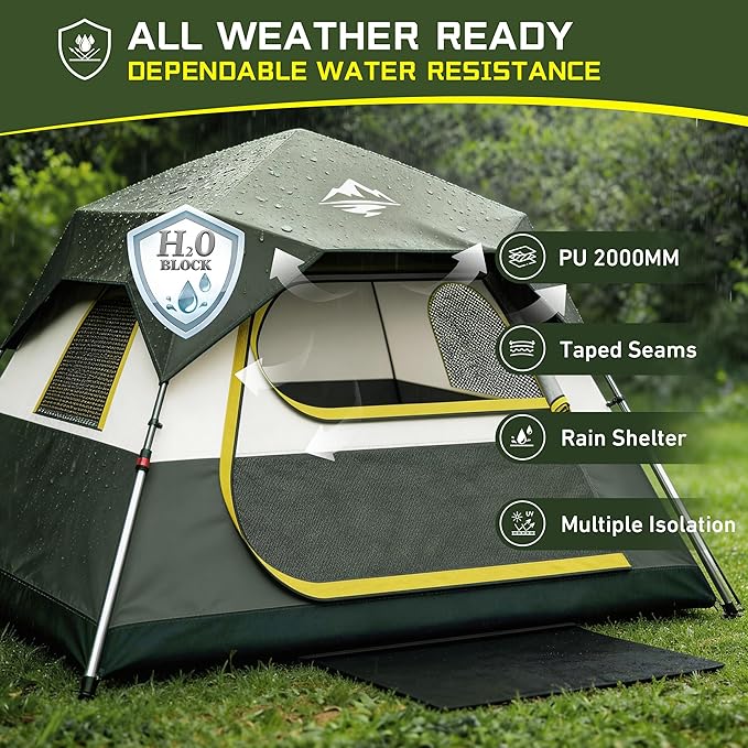 Tent 4 Person Tents for Camping - Instant Cabin Tent Setup in 50 Seconds with Rainfly &amp Windproof Portable Pop Up Tents with Carry Bag for Family Outdoor Camping &amp Hiking