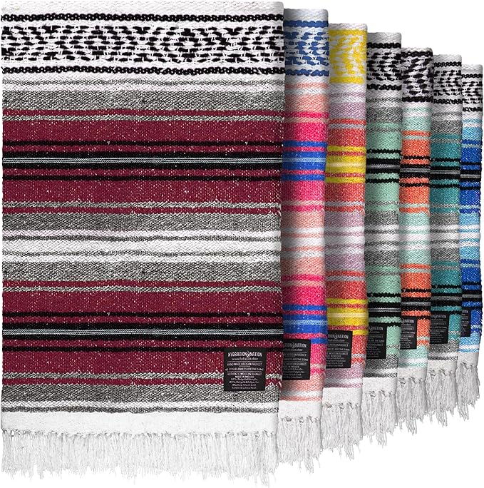 Mexican Blanket (Authentic Handmade Falsa) - Durable Lightweight Baja Indian Blanket for Yoga Beach Camping Picnic Car/Truck Outdoor Mexican Throw Baja Saddle Blanket 70x50 Cherry