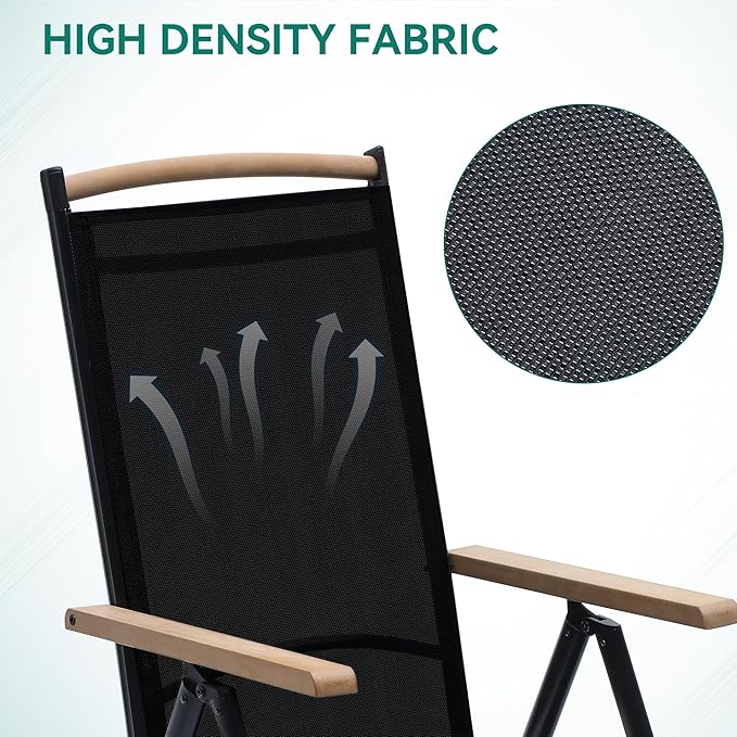 YITAHOME Aluminum Folding Patio Chairs Set of 4 Portable Patio Folding Chairs w/ 8-Position Backrest Breathable Folding Outdoor Chairs w/Sturdy Frame for Indoor &amp Outdoor Activities Black