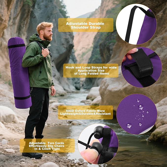 600D Oxfored Fabric Camping Chair Bag Replacement Durable Water Resistant Carrying Strap with Handle and Large Open Mouth (2 Pack Purple XL)