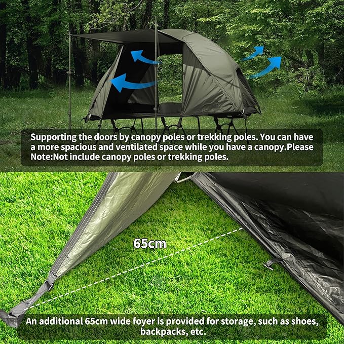 TENPLAY 1-Person Cot Tent FlysheetMust be Used with Matching Inner Tent LightweightWaterproof Sun ProtectionNylon Easy SetupExpandable Rainfly for Camping Hiking Backpacking Picnics