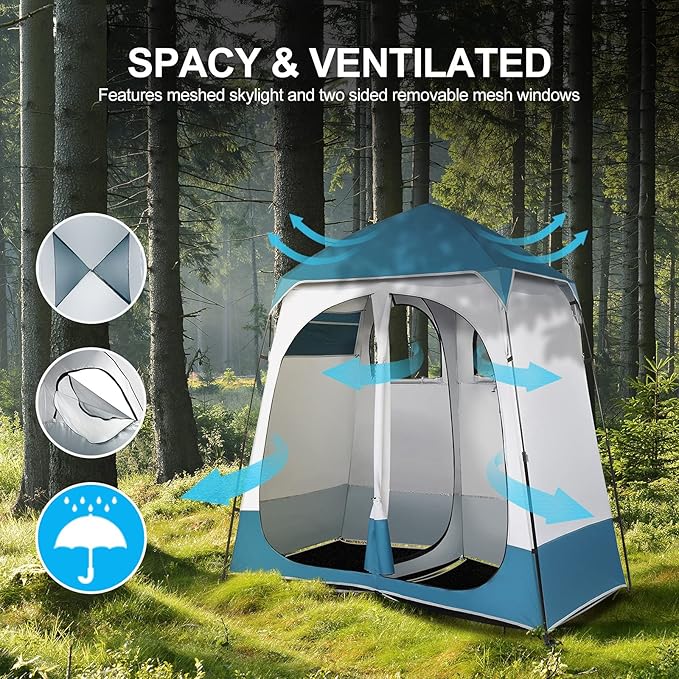 VINGLI 2 Room Shower Tent 7.5 FT Instant Pop Up Shelter with Carrying Bag Privacy Changing Room TentPerfect for Portable Toilet Camping Dressing Outdoor Indoor Easy Set Up