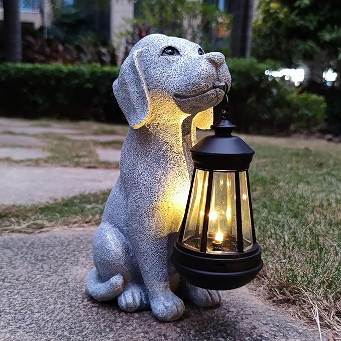 Solar Dog Outdoor Garden Statue with LED LightDog Solar Lights Lantern Outside Decorations for Yard Lawn Decor Statue for Patio Balcony Yard OrnamentUnique Dog Gifts for Mom