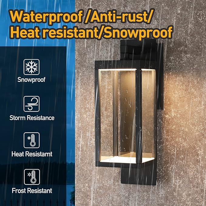 Dusk to Dawn Outdoor Wall Porch Light 800Lm Modern Sconce 3000K LED Matte Black Exterior Fixtures Mounted Patio Lamps Waterproof for Garage Walkway Backyard Garden
