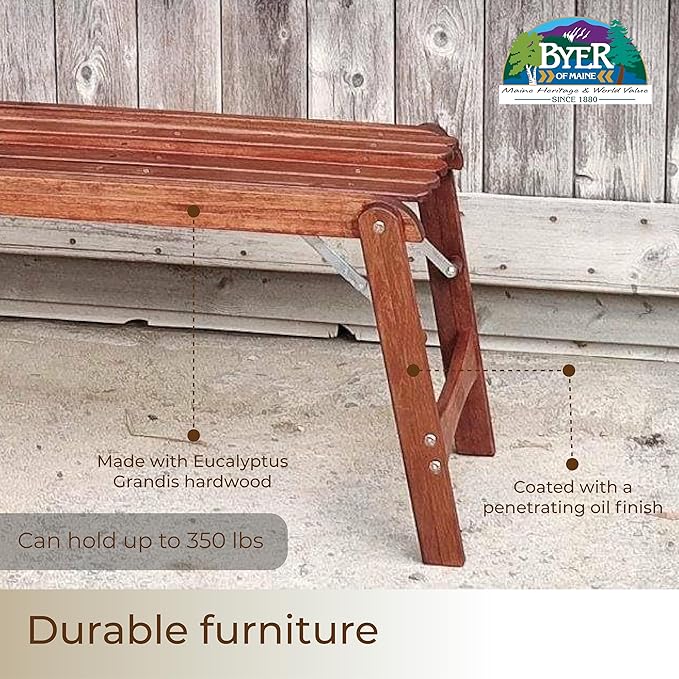 BYER OF MAINE Pangean Outdoor Wooden Bench Foldable Bench for Indoor and Ourdoor Home Furniture 20 lbs - 14.5 x 40 x 18.5 Inches H
