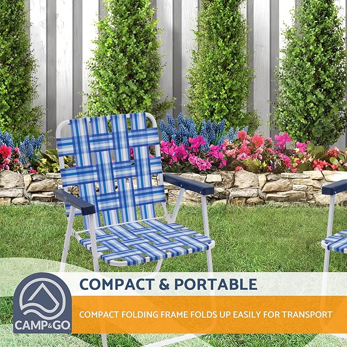 CAMP &amp GO 16 Extended Height Folding Web Lawn Chair Blue/White