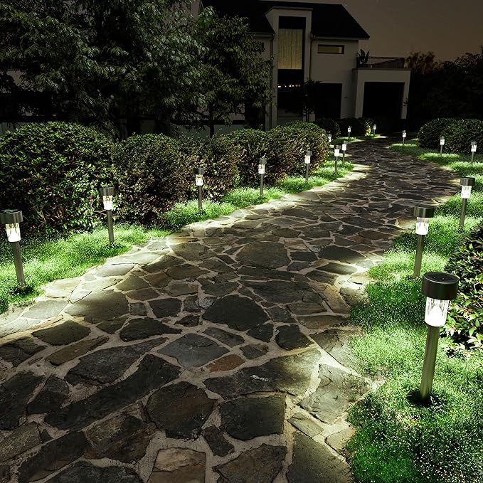 SOLPEX 24 Pack Solar Outdoor Lights Pathway Stainless Steel Solar Lights Outdoor WaterproofLED Landscape Lighting Walkway for Landscape/Patio/Lawn/Yard/Driveway-Cold White