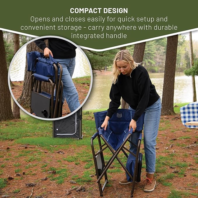 TIMBER RIDGE Folding Camping Chair with Cooler Bag Director Chair Foldable with Side Table for Adults Camp Chairs for Outdoor Lawn Sports Fishing Heavy Duty Supports 300lbs Blue